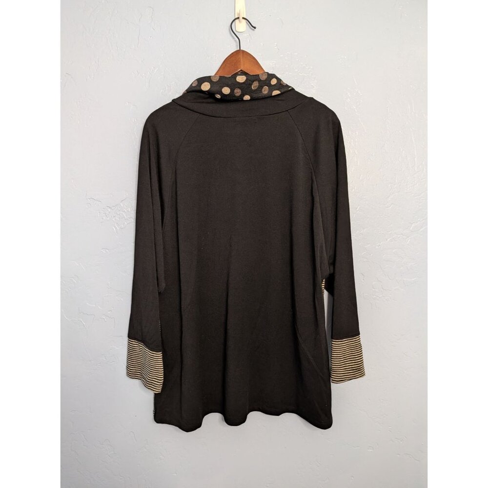 Terra SJ Apparel XL Long-Sleeve Cowl Neck Tunic Top Polka Dot Stripe Print Black - Picture 2 of 10